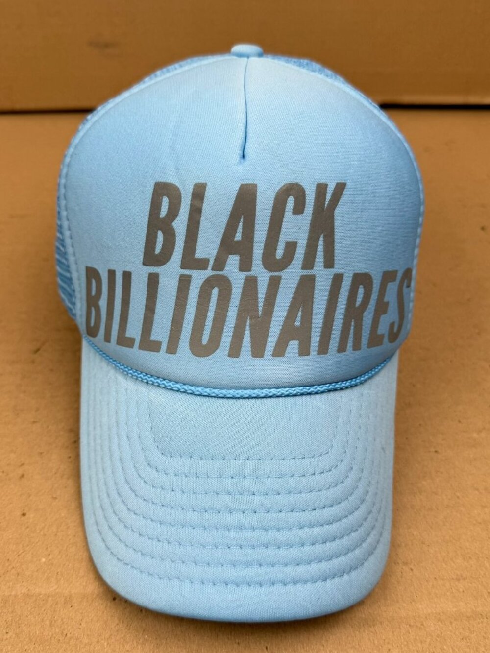 Men's Black Billionaires Trucker Hat Light Blue Snapback Nissin Cap
